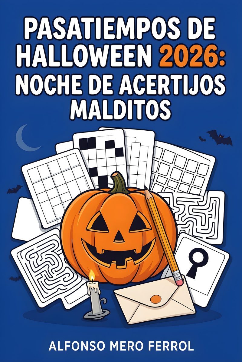 Portada de Pasatiempos de Halloween 2026: Noche de Acertijos Malditos